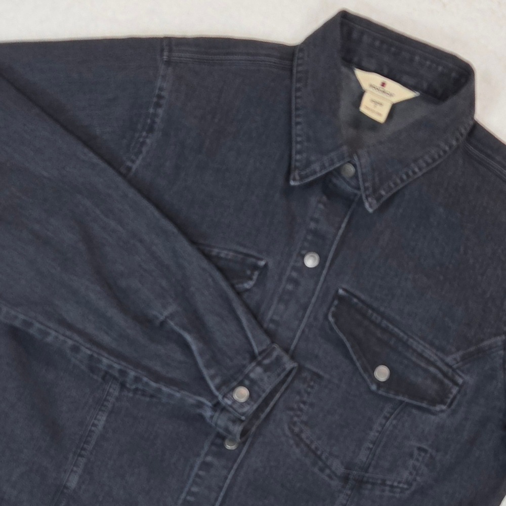 Woolrich Denim Shirt Womens Small Black Snap‎ Front Western Long Sleeve